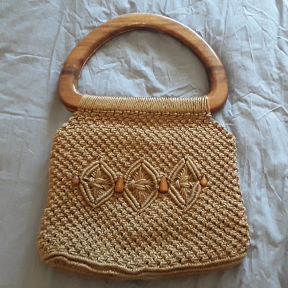 Gorgeous vintage woven/wood bag